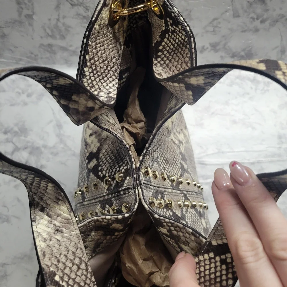 Michael Kors Gold Studded Large Hobo with Shoulder Strap Snake‎ Skin Print